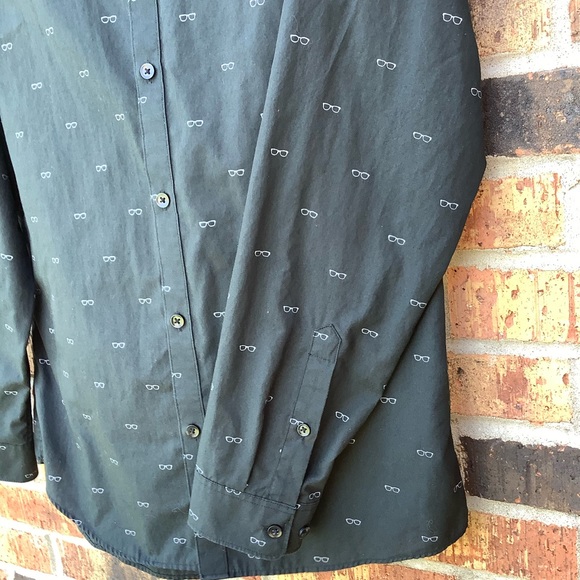 3/$20 H & M Black LS Dress Shirt w/ glasses design - Picture 12 of 13